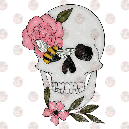Pink Flower Skull Transfer