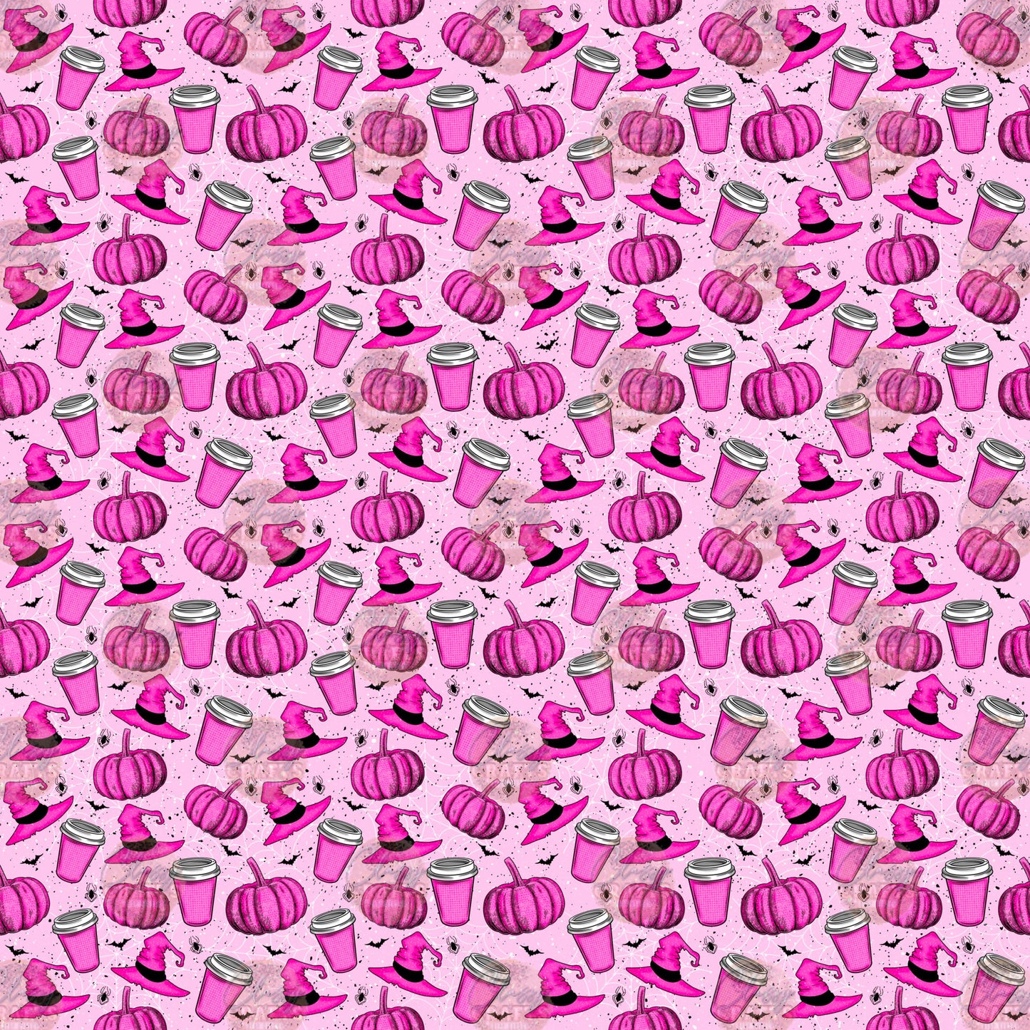 Pumpkin Witch Hat Coffee Hat Pink Seamless 1