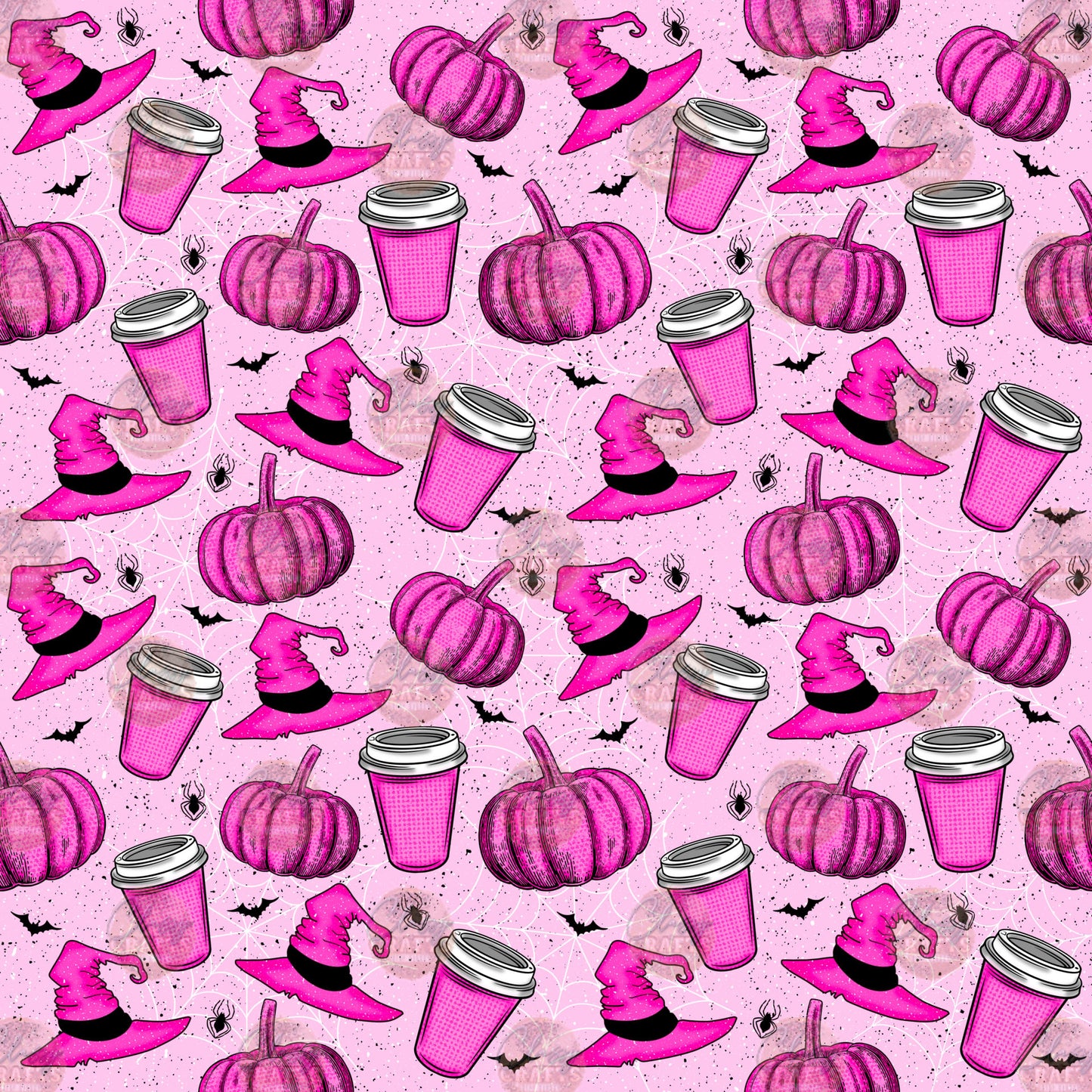Pumpkin Witch Hat Coffee Hat Pink Seamless 2