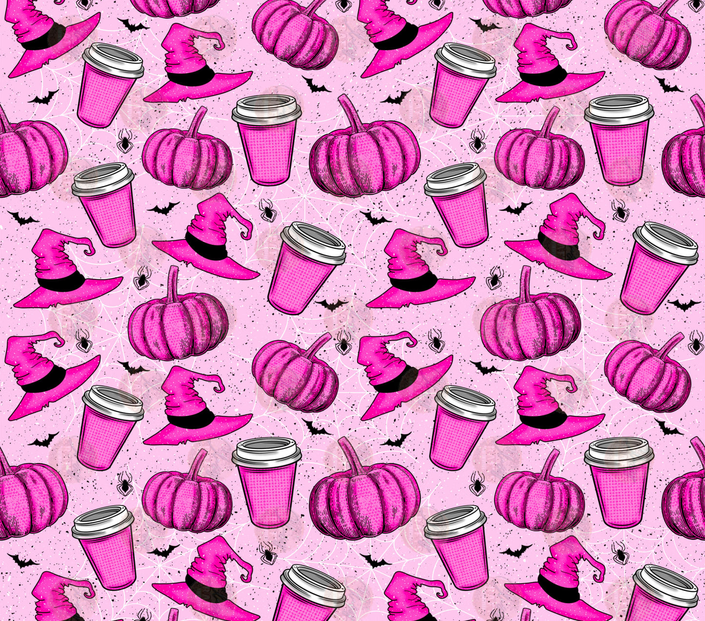 Pumpkin Witch Hat Coffee Pink Tumbler Wrap- Sublimation Transfer