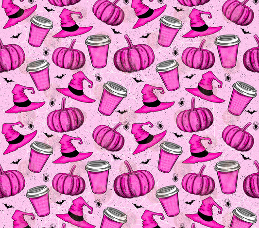 Pumpkin Witch Hat Coffee Pink Tumbler Wrap