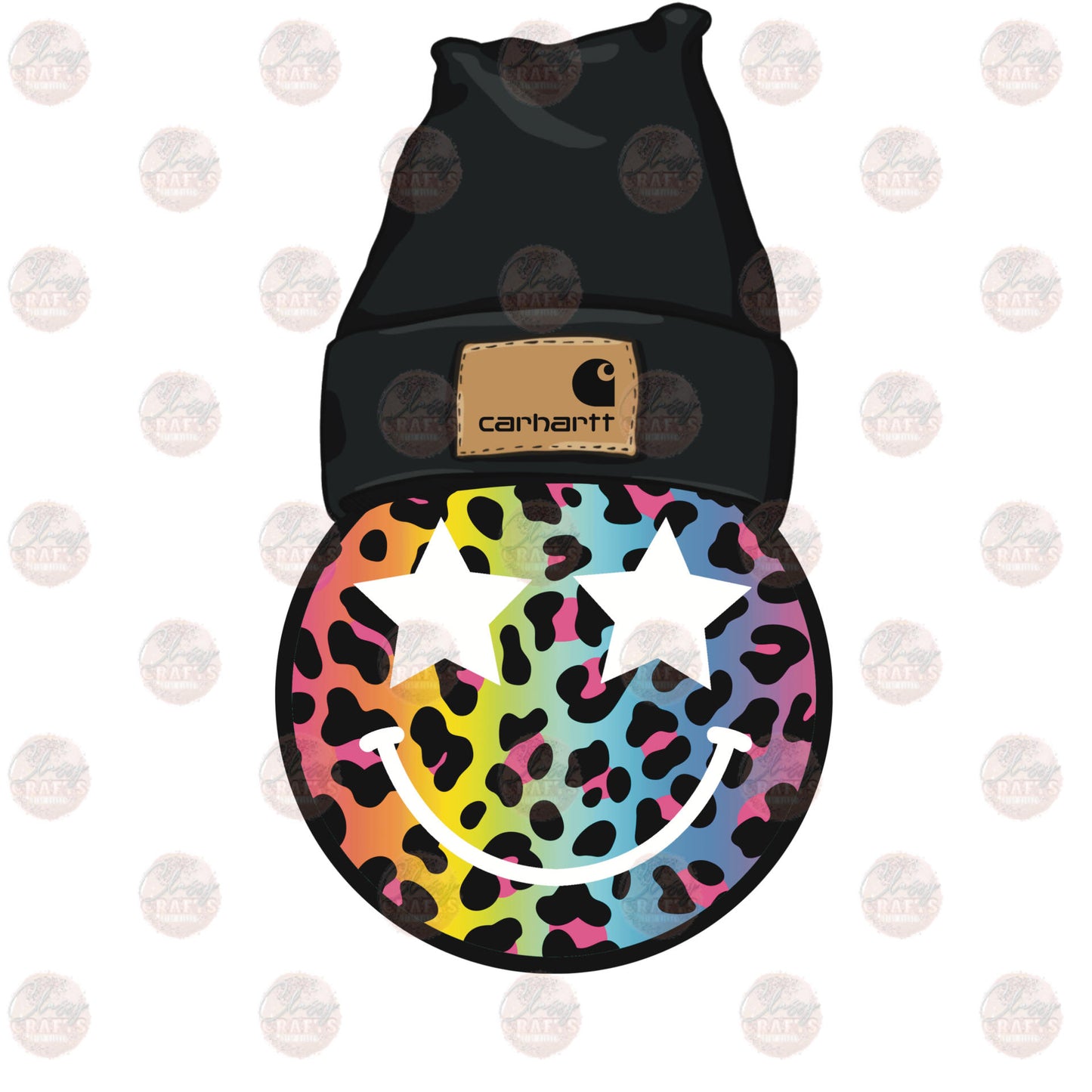 Rainbow Star Beanie Smiley Transfer