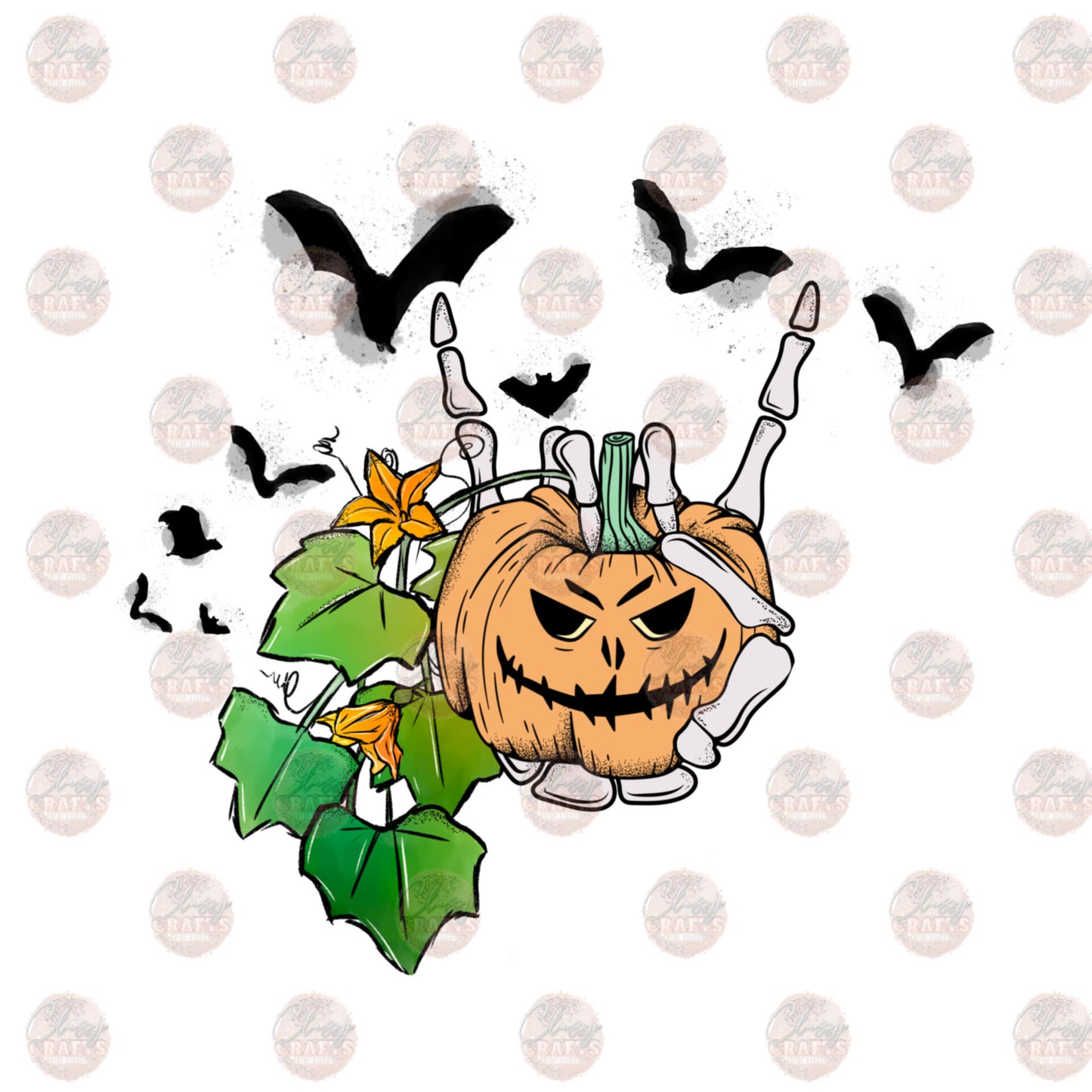 Rock On Pumpkin Skelly Hand Transfer