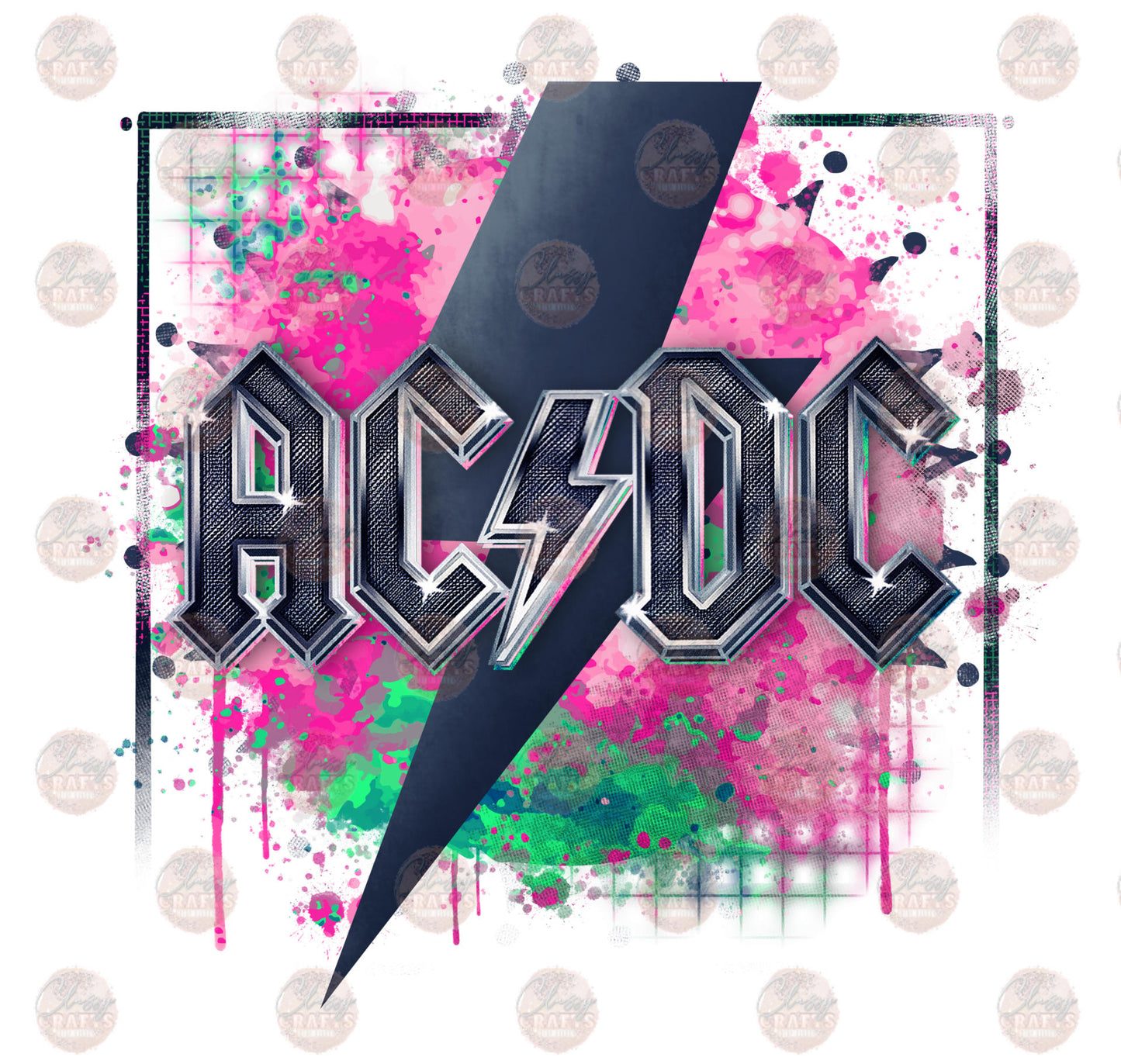 Rock and Roll Bolt Green & Pink Transfer