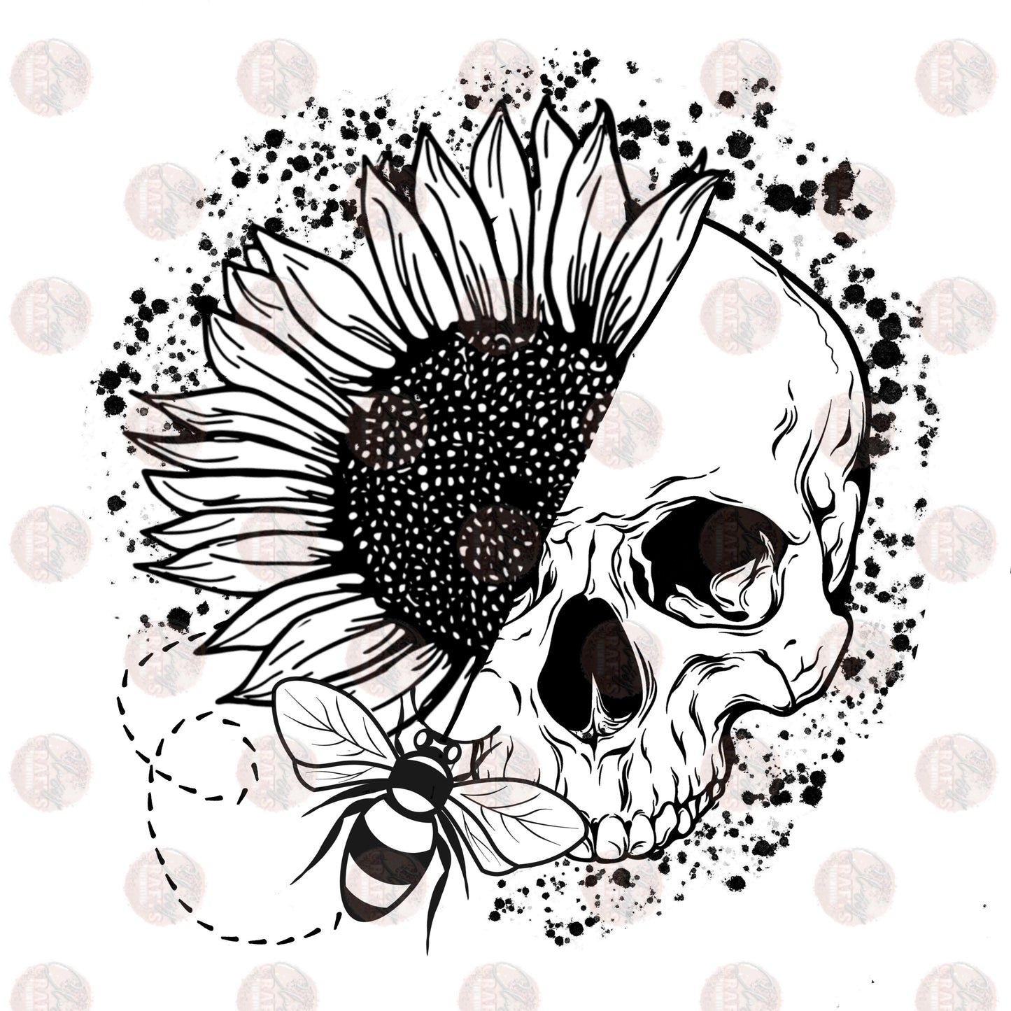 Skellie Sunflower B&W Transfer