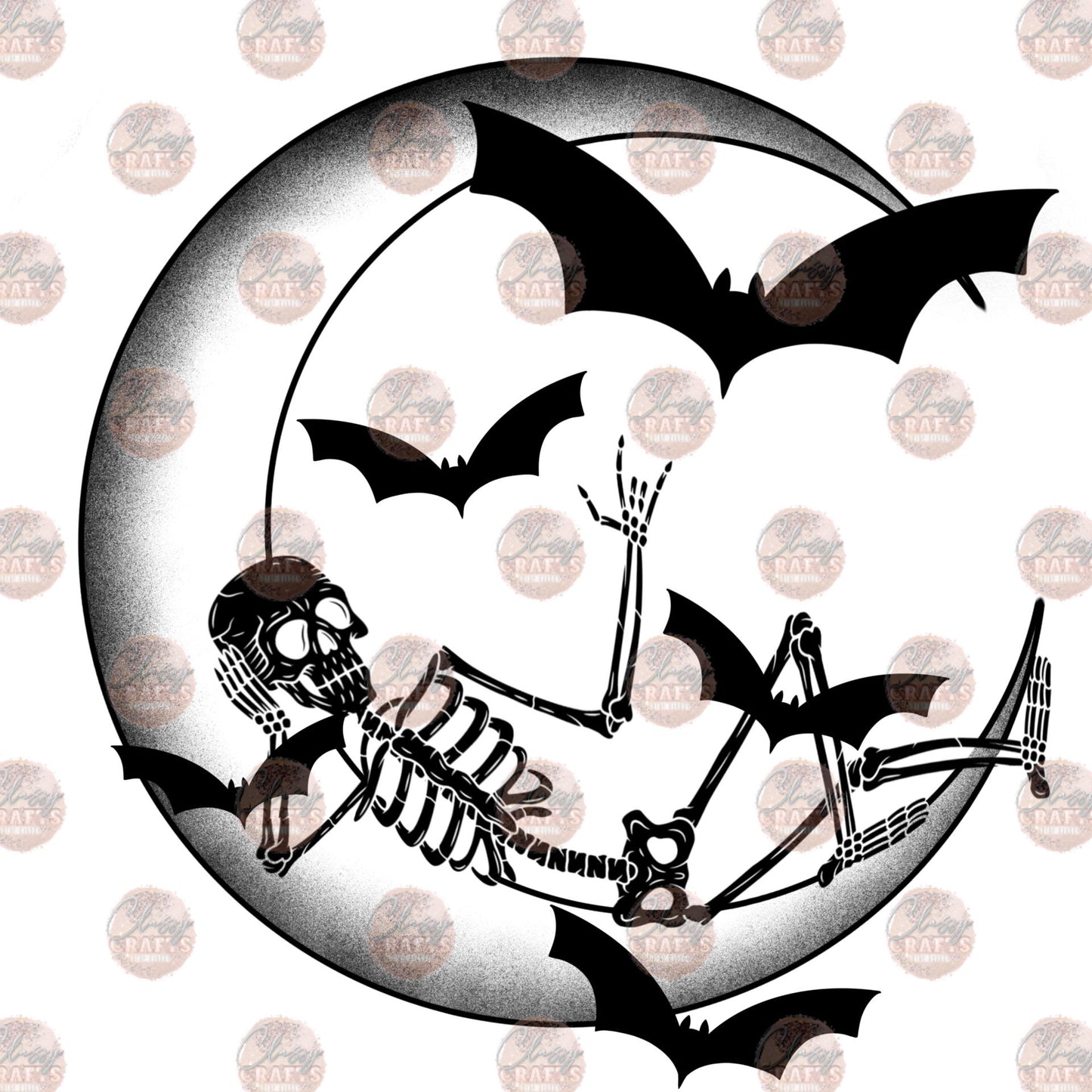 Skelly Moon & Bats Transfer