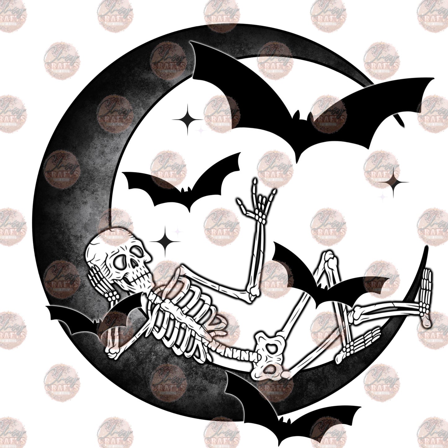 Skelly Moon & Bats Black Transfer