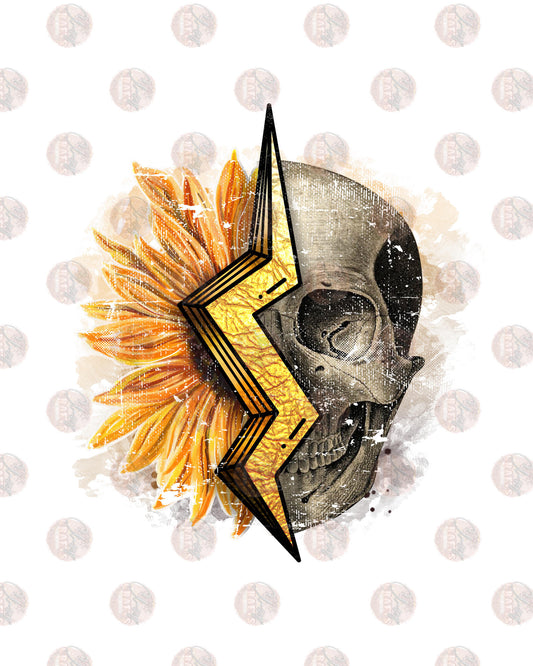 Skull Flower & Bolt Distressed Yellow Transfer