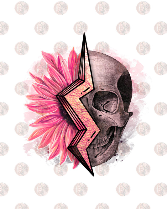 Skull Flower & Bolt Pink Transfer