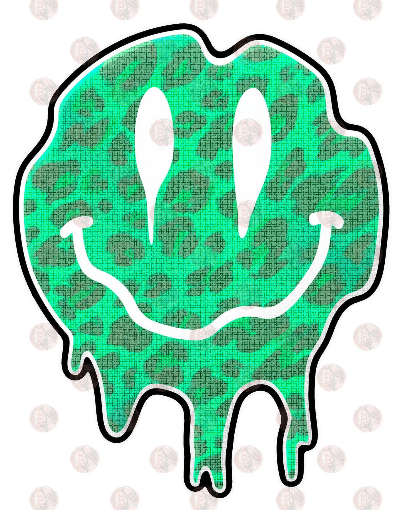 Smiley Drip Green Cheetah Transfer