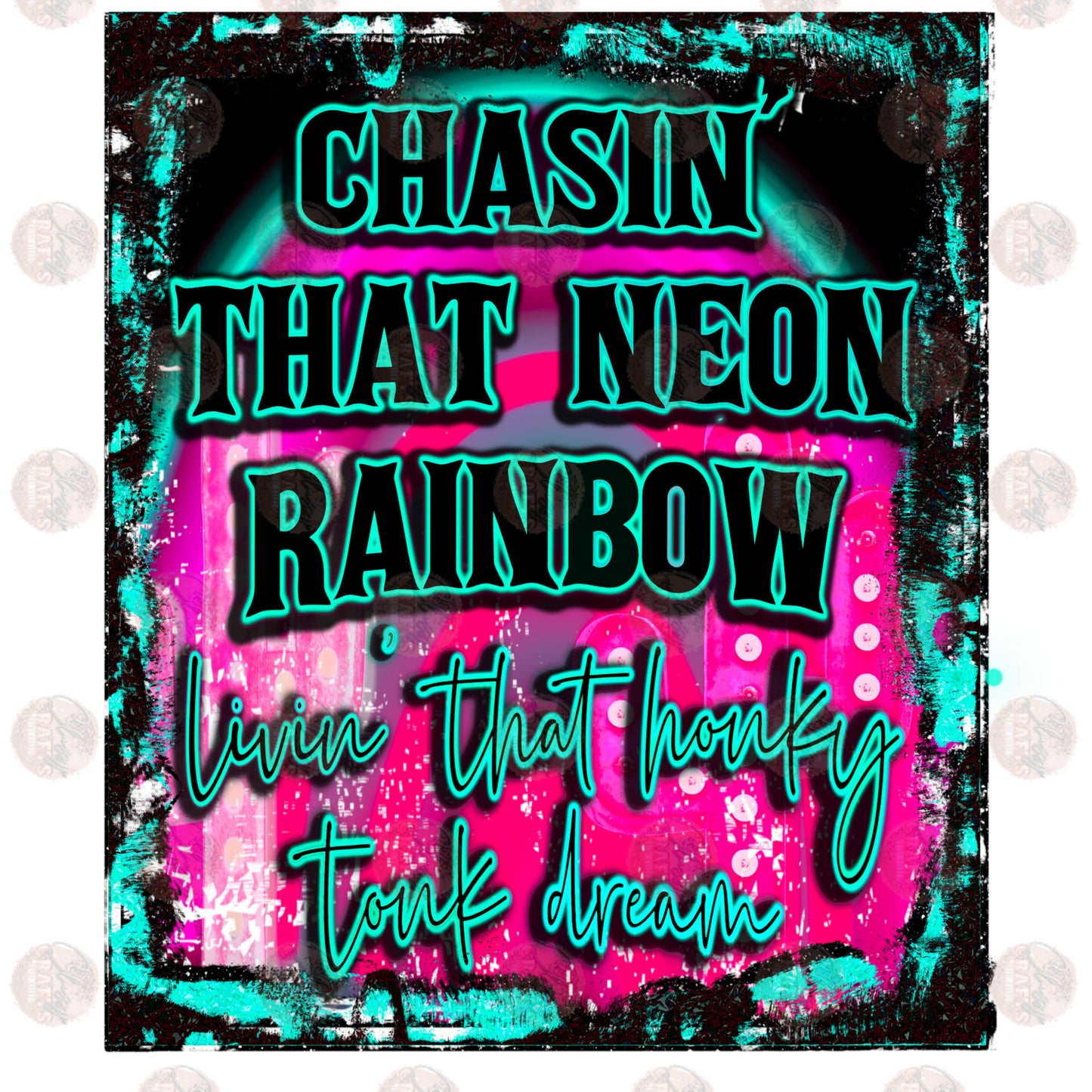 Teal Neon Rainbow Transfer