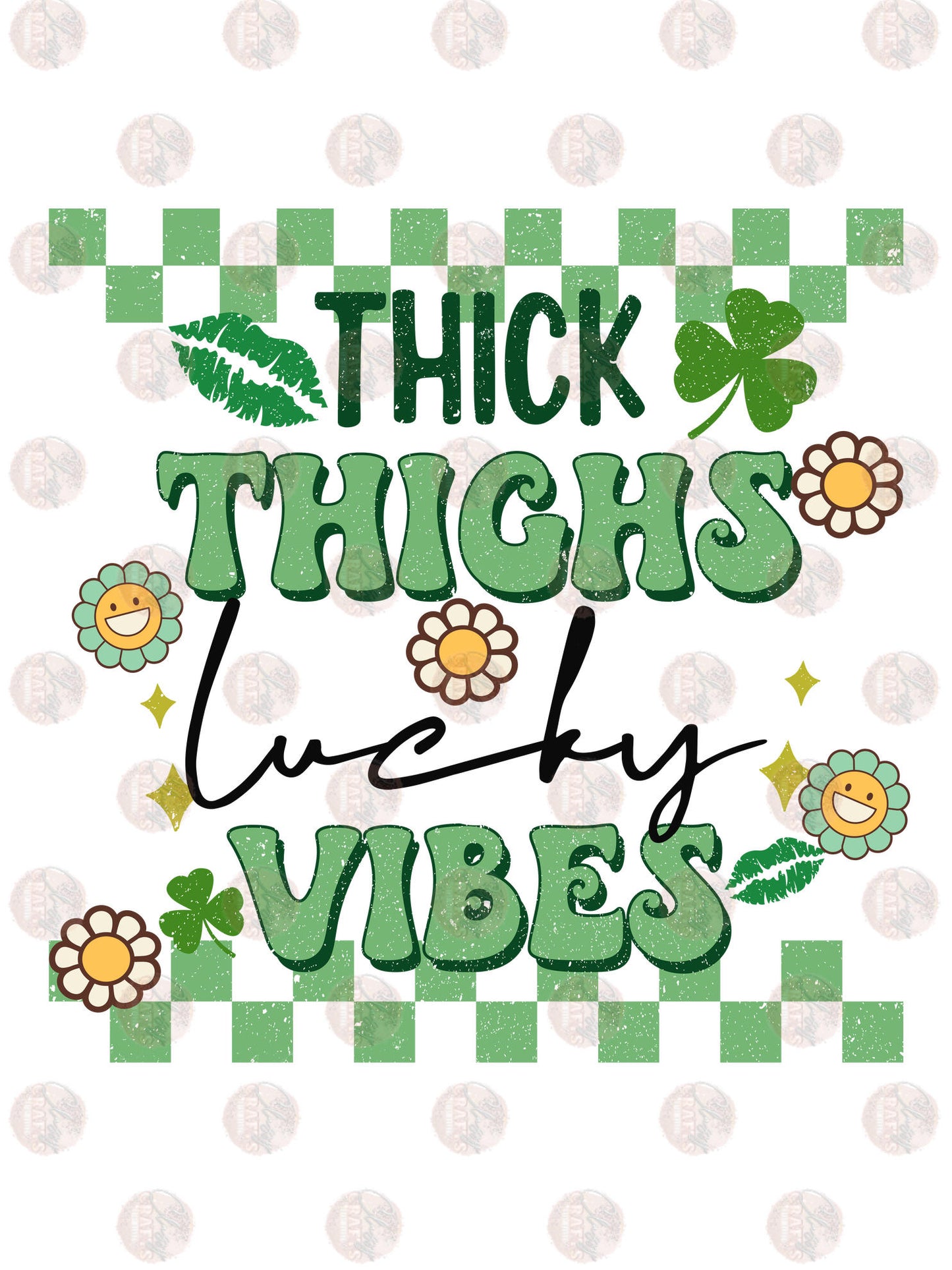 Thick Thighs Lucky Vibes Retro Transfer