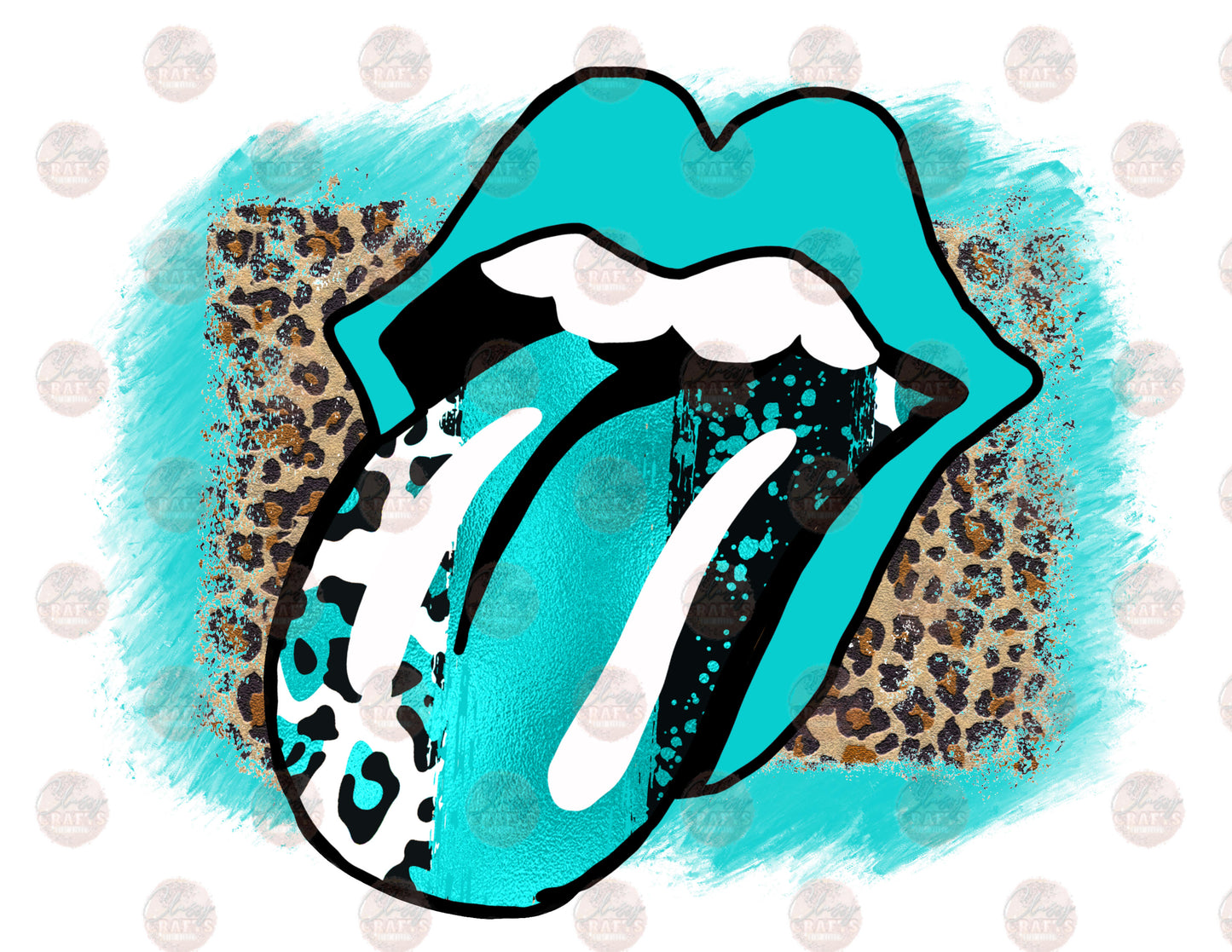 Turquoise-White & Leopard Tongue - Sublimation Transfer