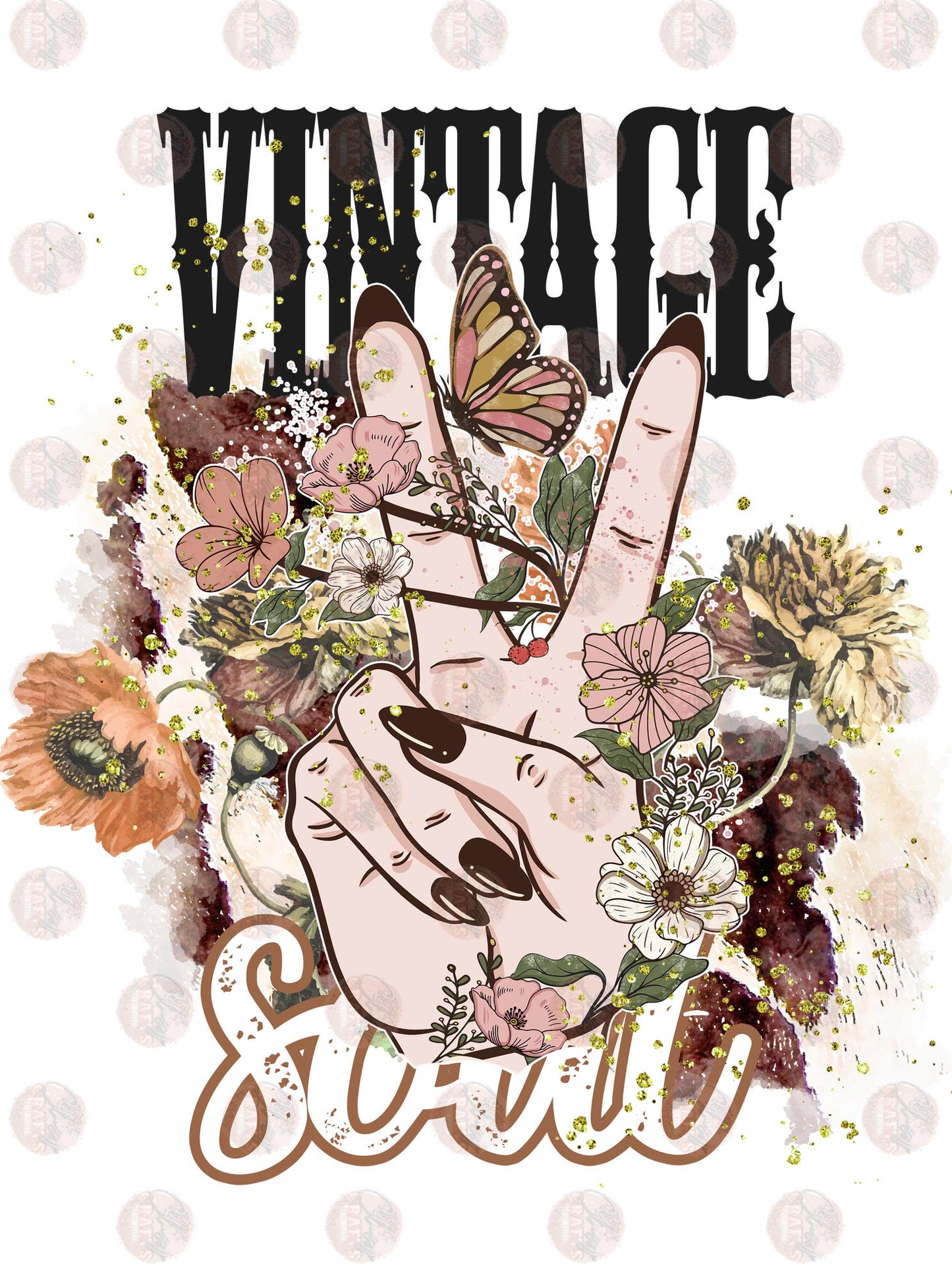 Vintage Soul Peace Floral Transfer
