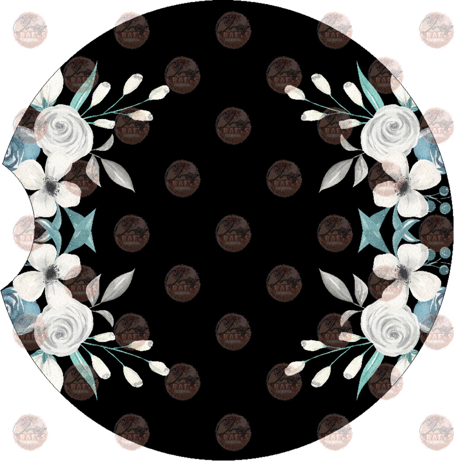 Black Blue Floral Car Coaster - Sublimation Transfer