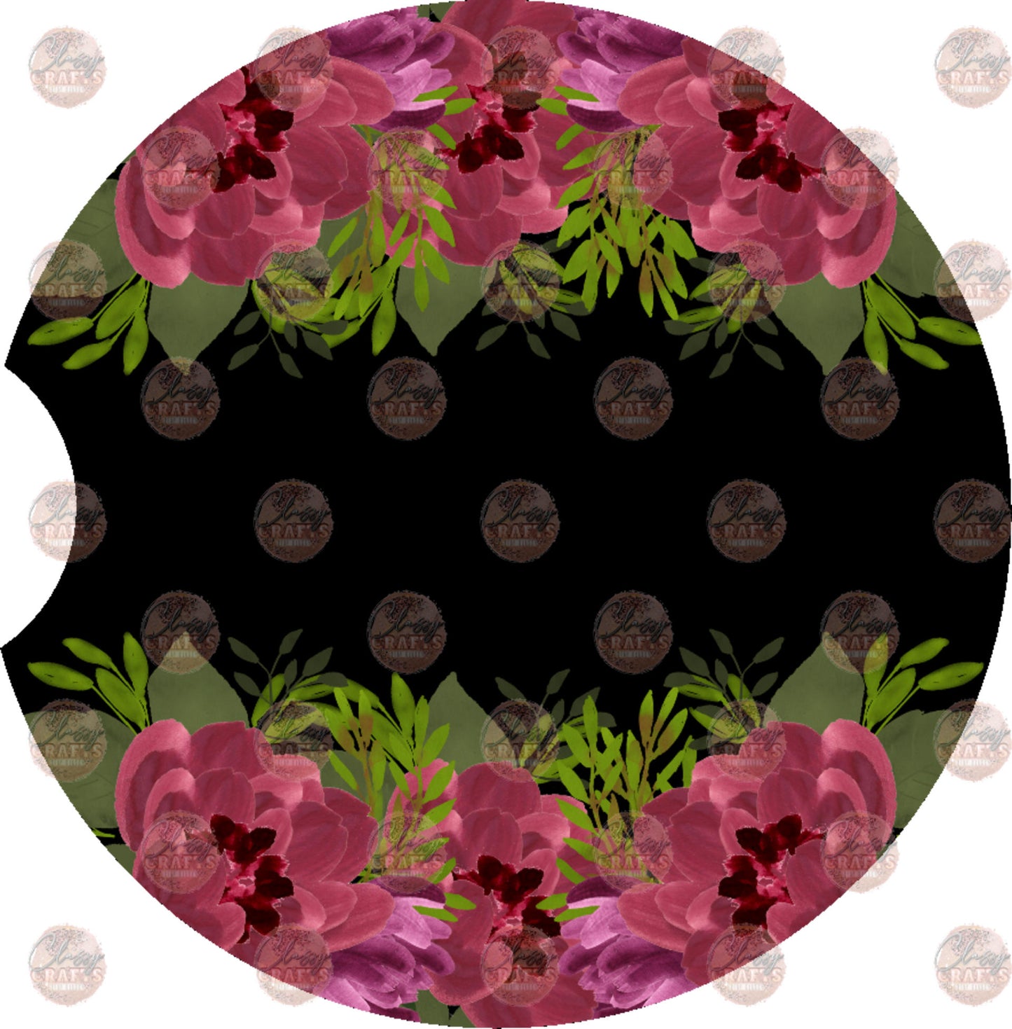 Burgundy Floral 2 Car Coaster - Sublimation Transfer