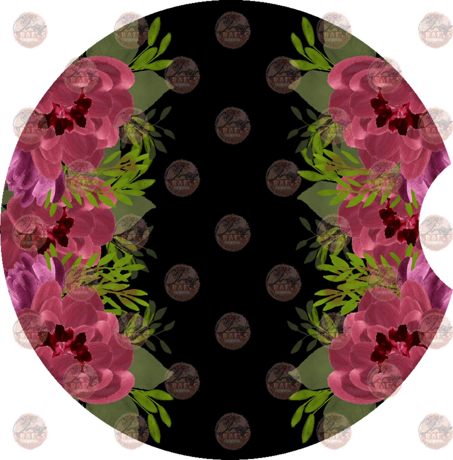 Burgundy Floral Car Coaster - Sublimation Transfer