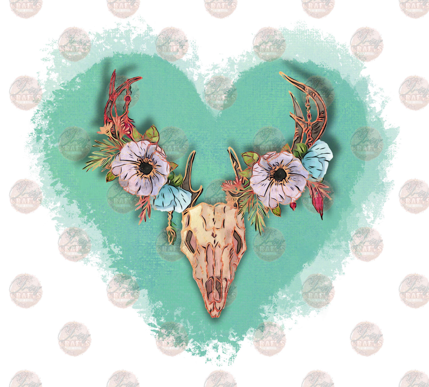 Floral Skull Mint Transer