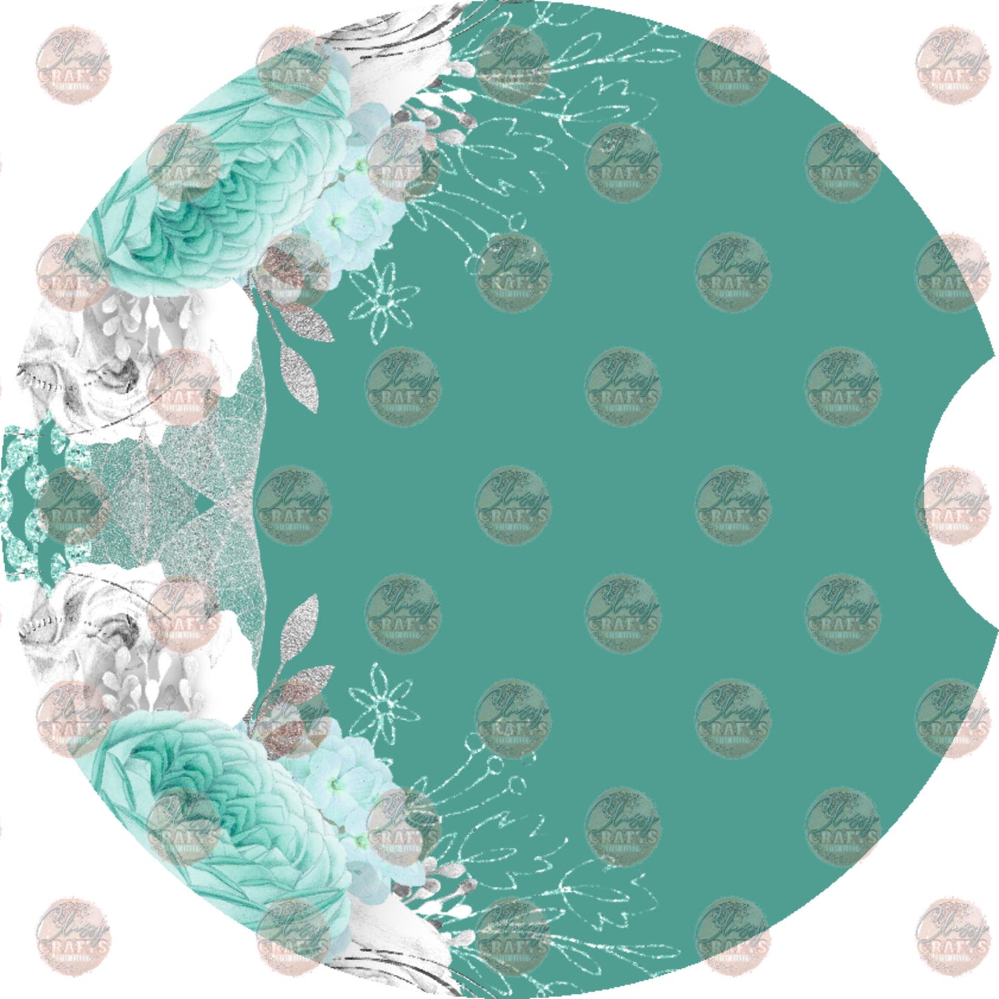 Floral Teal and Blue Car Coaster- Sublimation Transfer