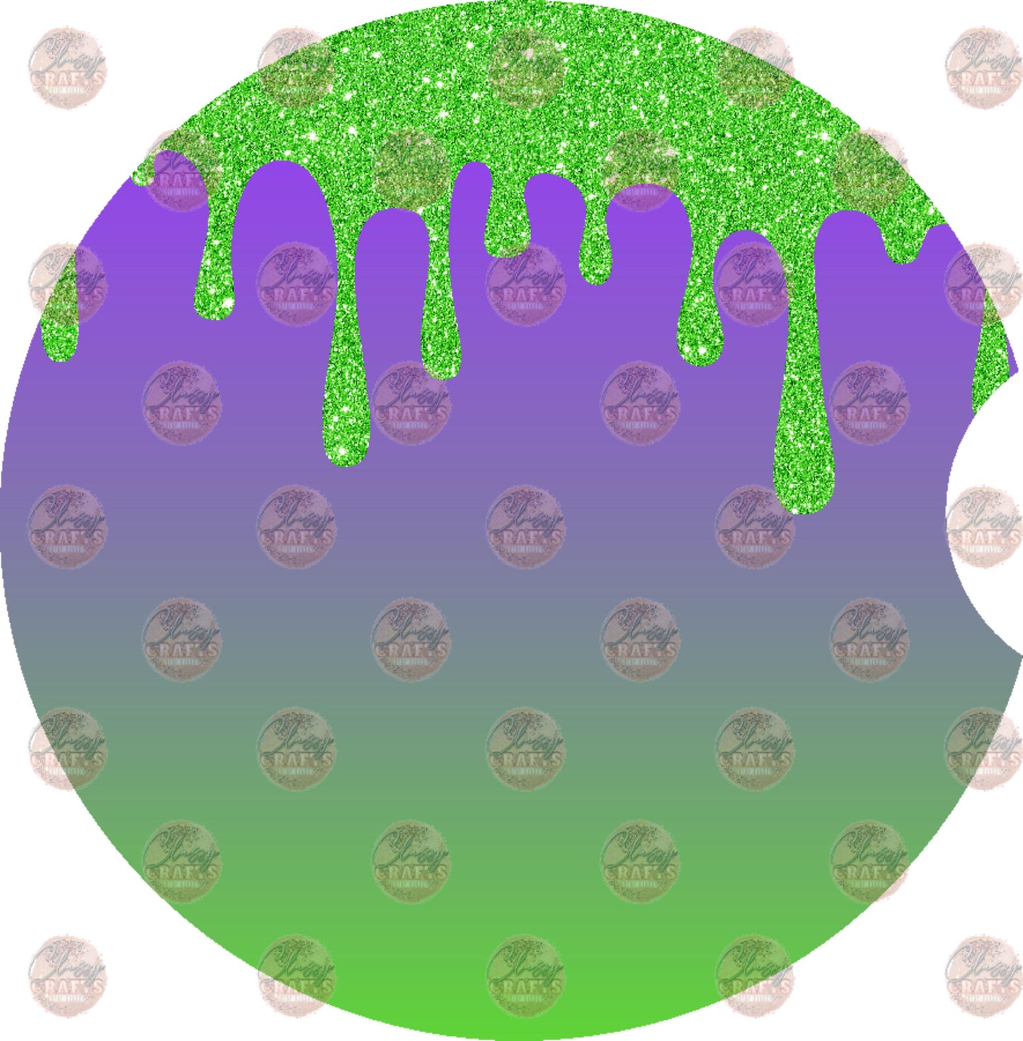 Green Purple Glitter Drip Car Coaster- Sublimation Transfer