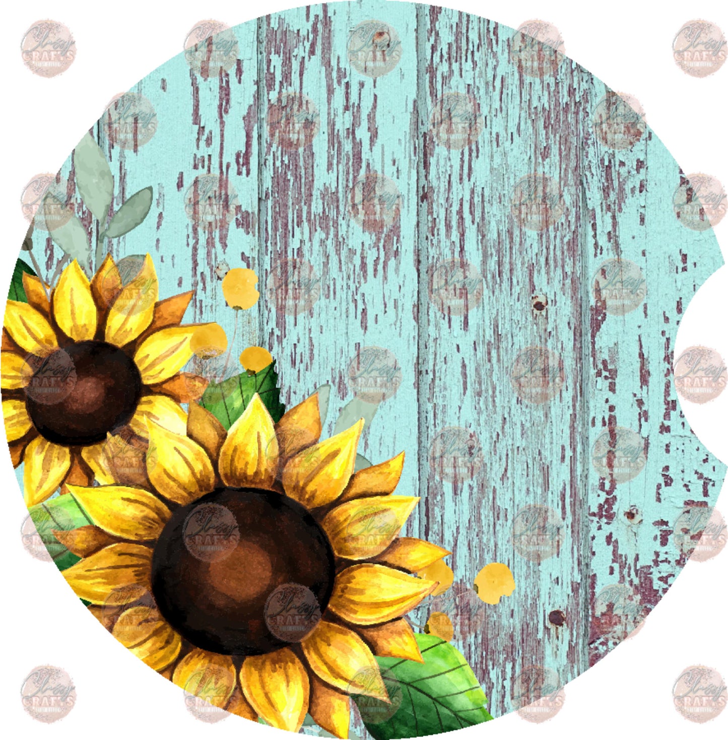 Sunflower Rustic Wood Car Coaster - Sublimation Transfer
