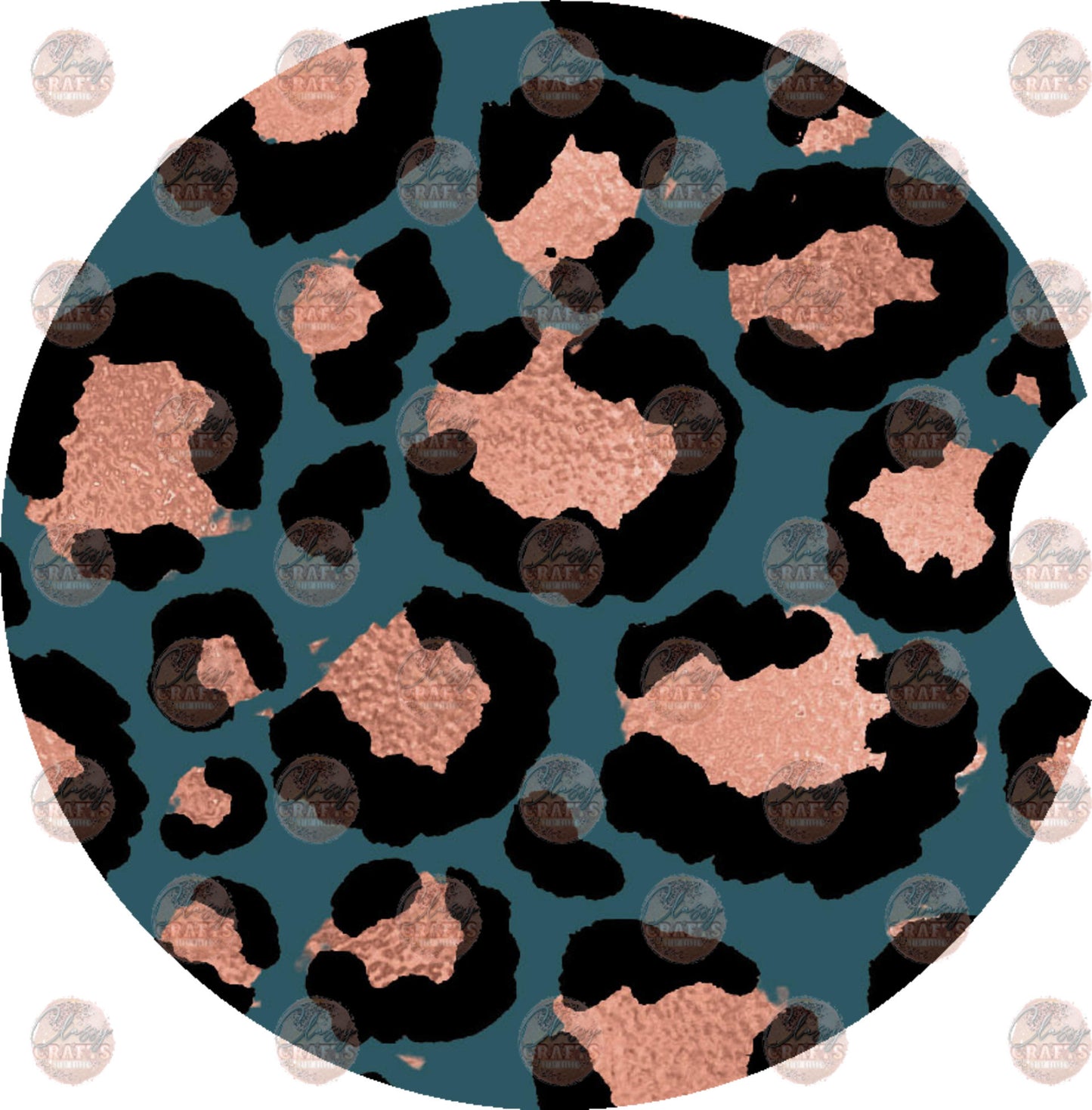 Teal and Rose Gold Cheetah Car Coaster - Sublimation Transfer