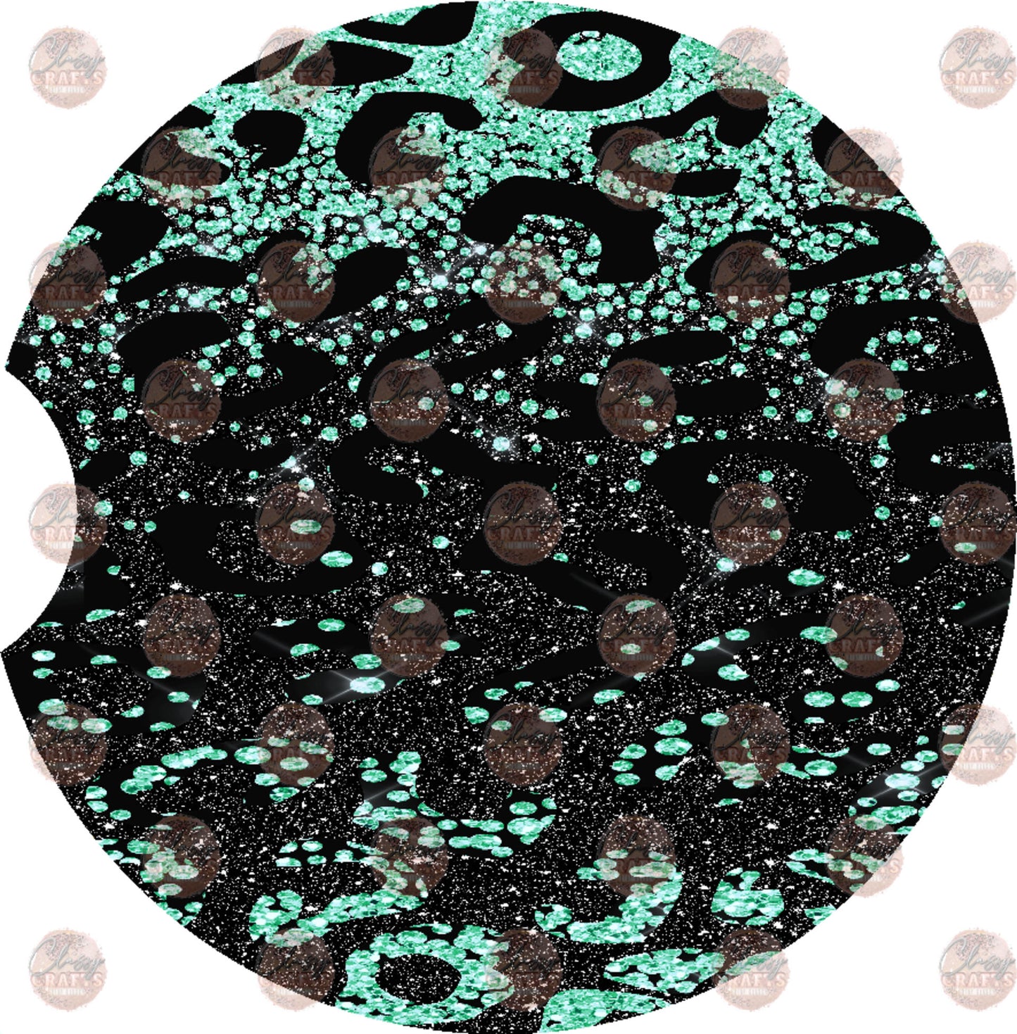 Teal Cheetah Glitter 2 Car Coaster - Sublimation Transfer