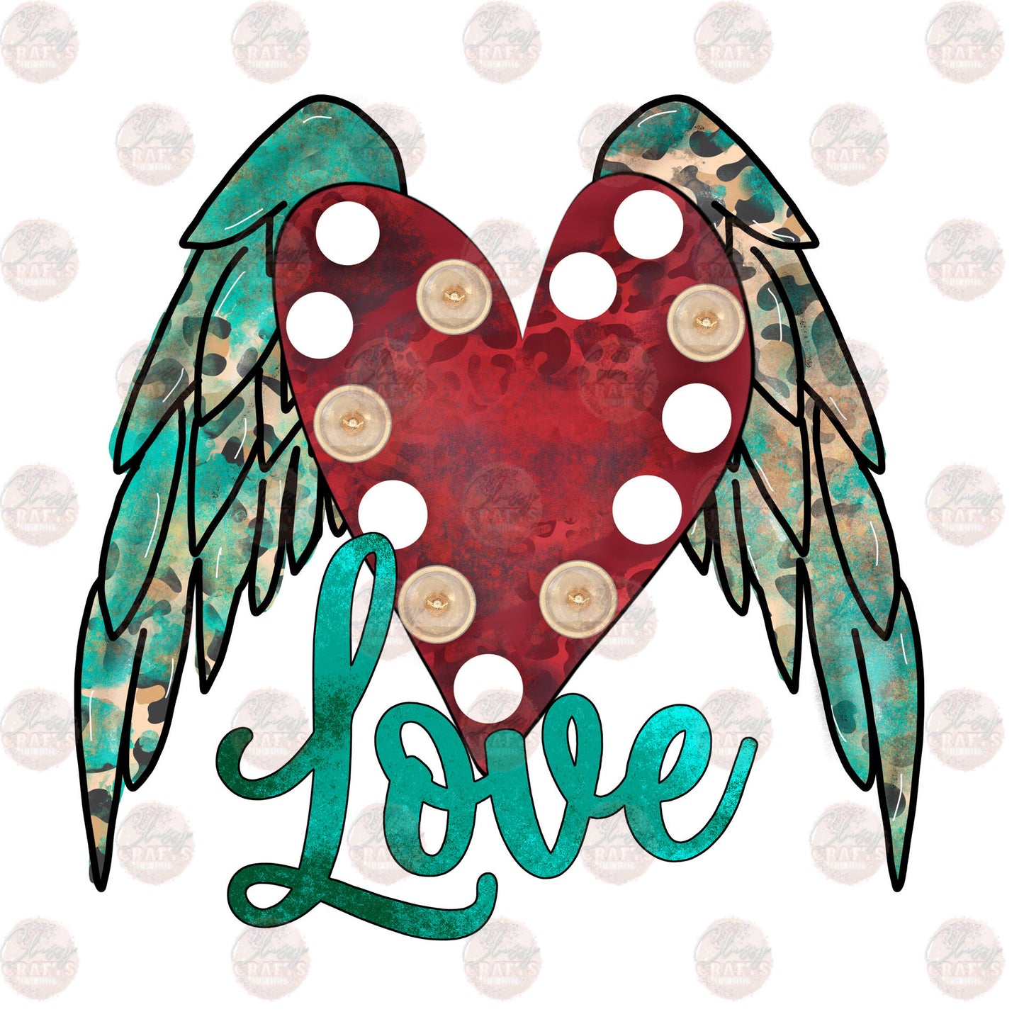 Turquoise Leopard Wing Heart Love Transfer