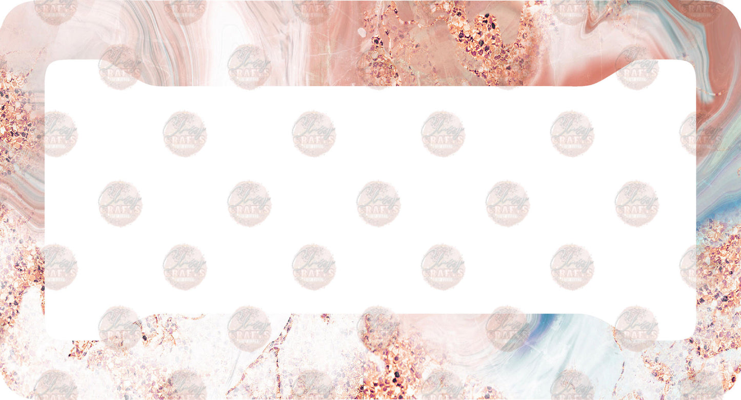 White, Pink, Blue Marble License Plate Frame - Sublimation Transfer