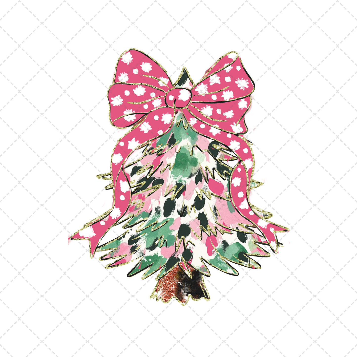 Pink And Green Polka Dot Christmas Tree Transfer