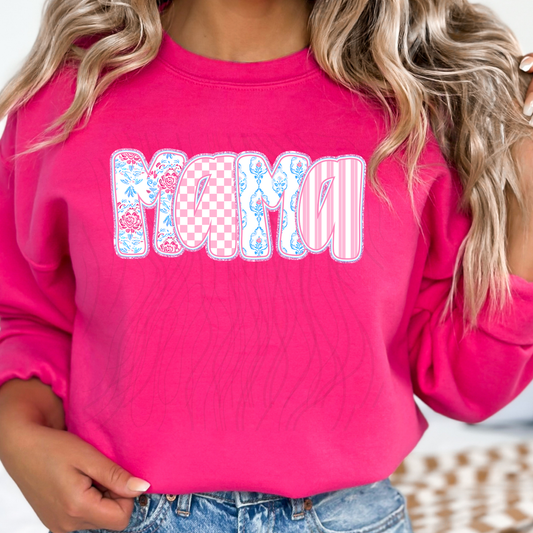 Pink And Blue Floral Mama Transfer