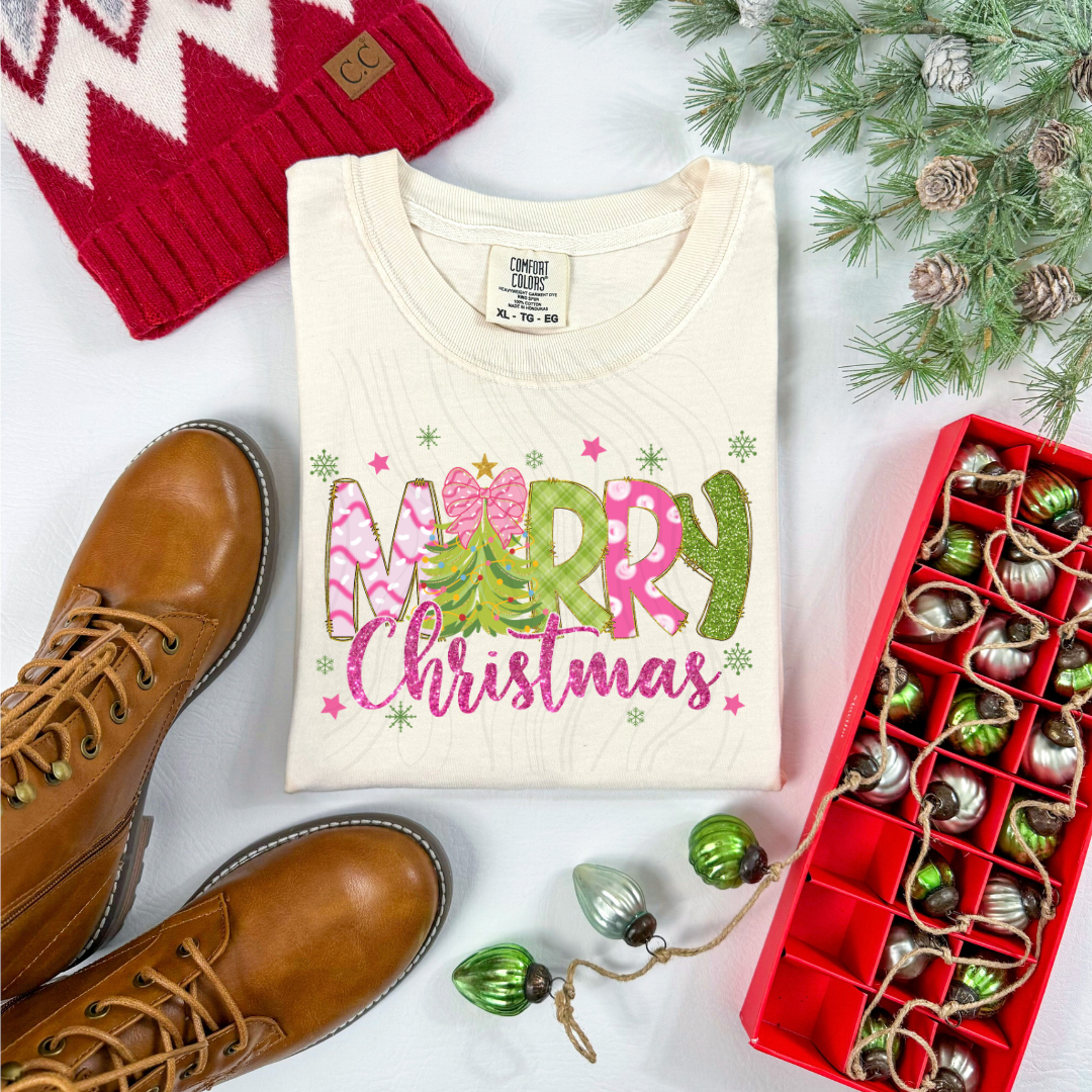 Pink Girly Merry Christmas Transfer