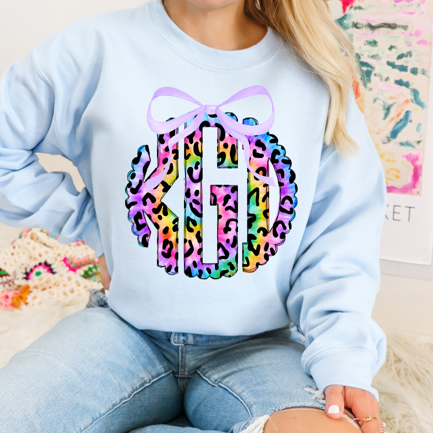 Coquette Leopard Rainbow Tie Dye- Custom Monogram Transfer