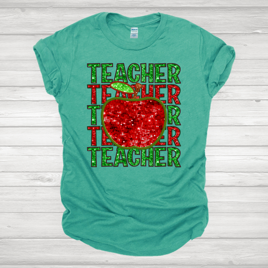 Faux Embroidery Sequins Teacher Transfer