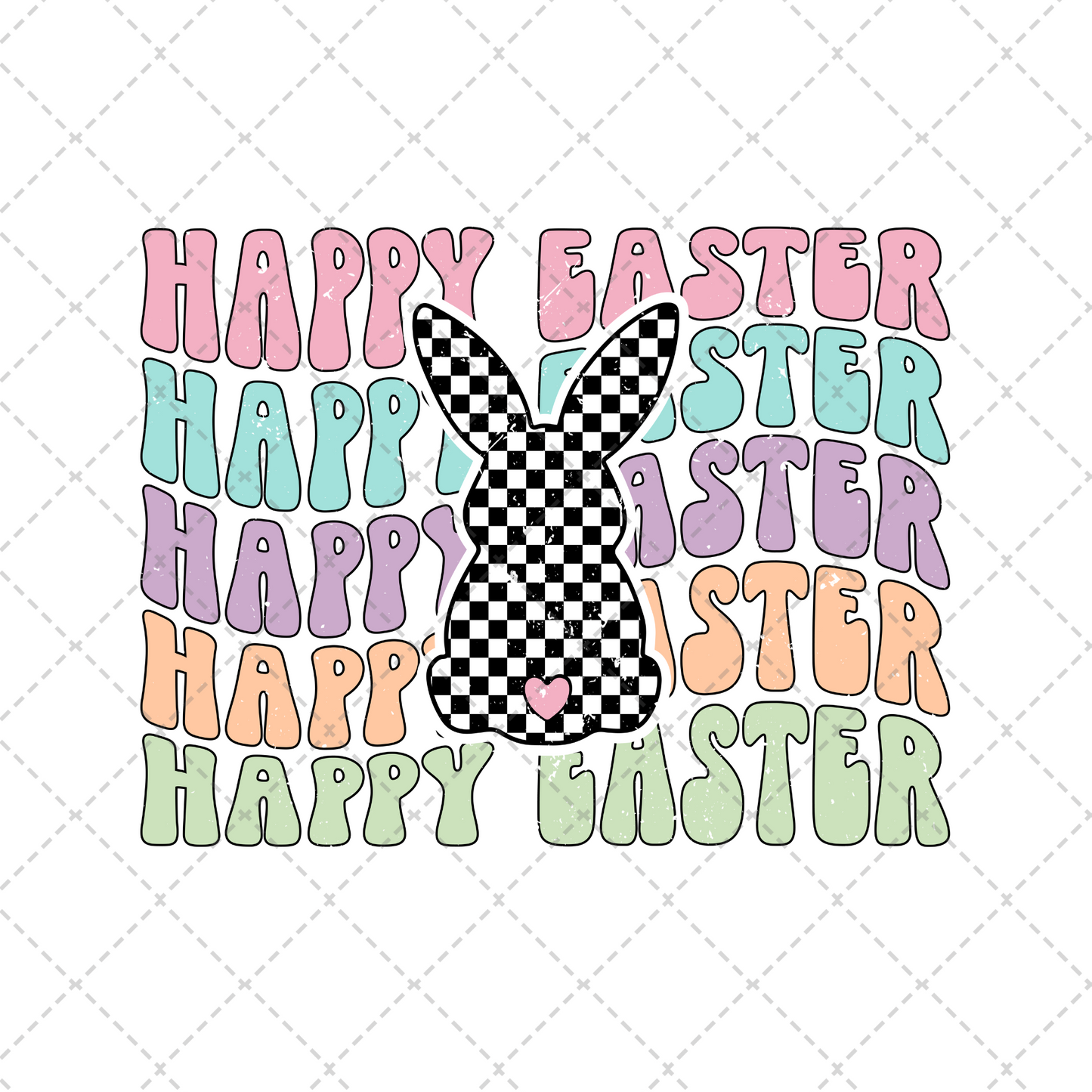 Happy Easter Checkered Bunny Transfer