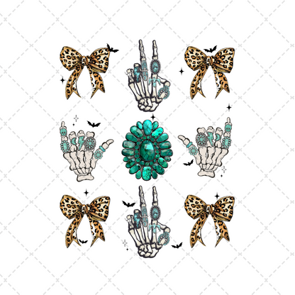Skeleton Coquette Cowgirl Turquoise Transfer