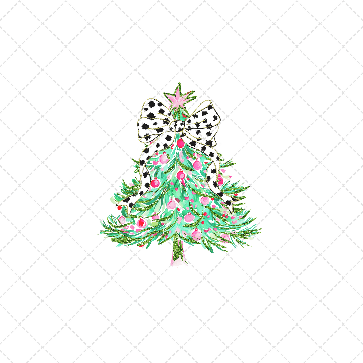 Green With Pink Ornament Christmas Tree Transfer