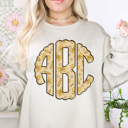 Yellow Bow & Pencil- Custom Monogram Transfer