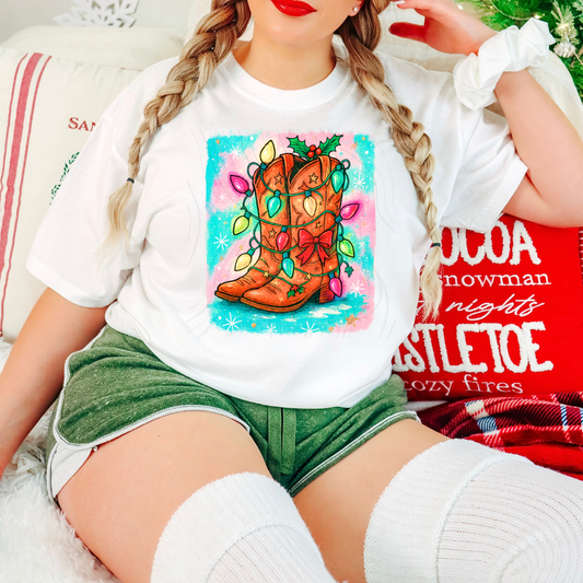Watercolor Christmas Lights Boots Transfer