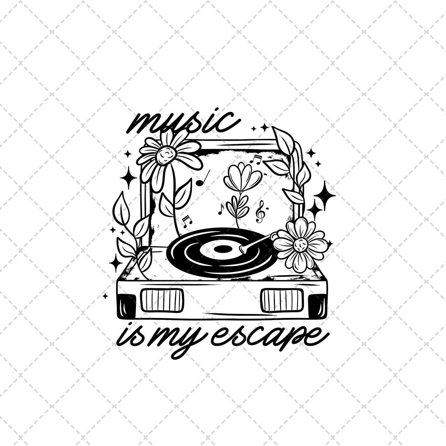 Music Is My Escape Black Transfer ** TWO PART* SOLD SEPARATELY**