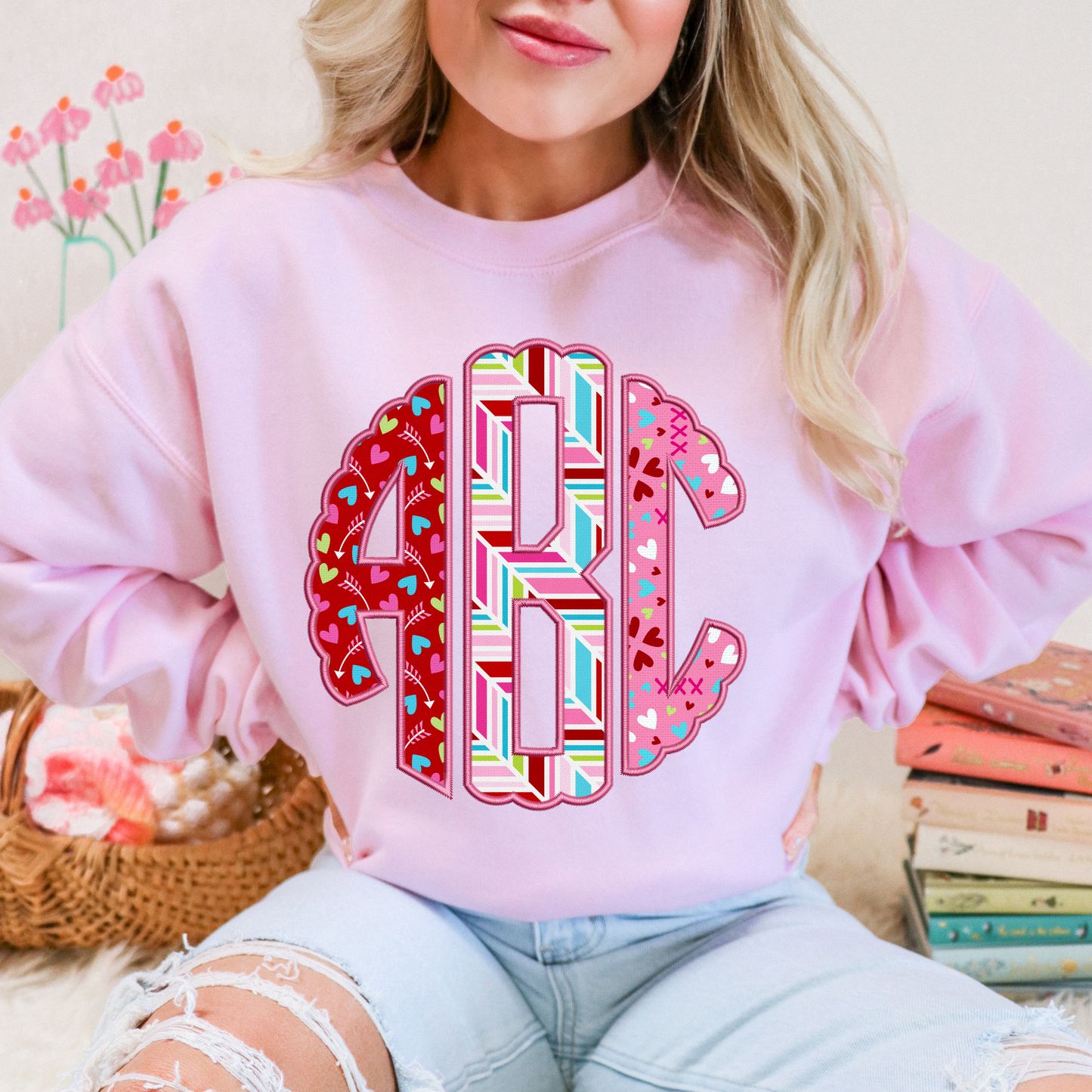 Pink & Red XO Hearts - Custom Monogram Transfer