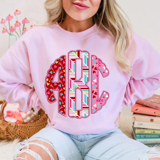 Pink & Red XO Hearts - Custom Monogram Transfer