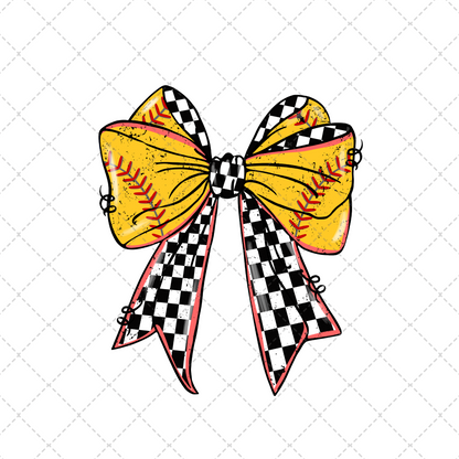 Checkered Softball Bow Transfer