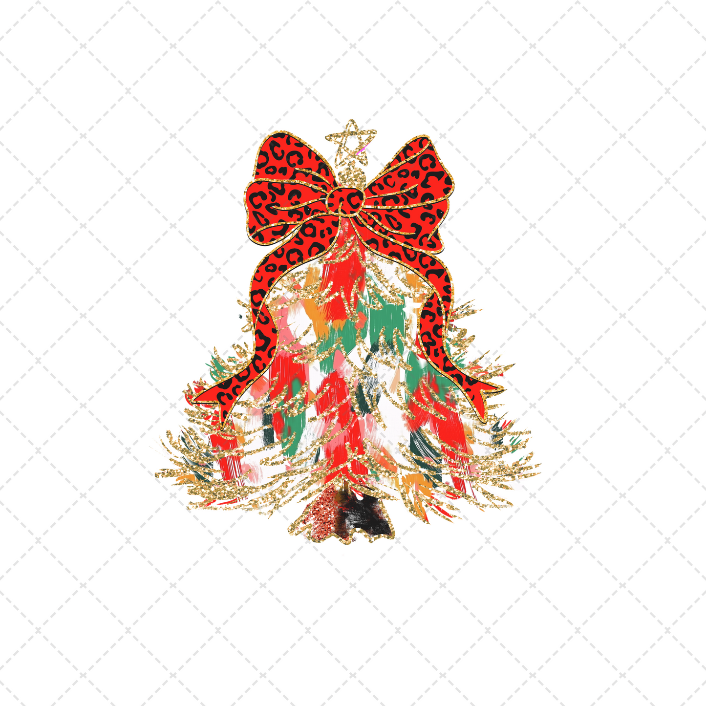 Red And Green Christmas Tree With Red Leopard Bow Transfer