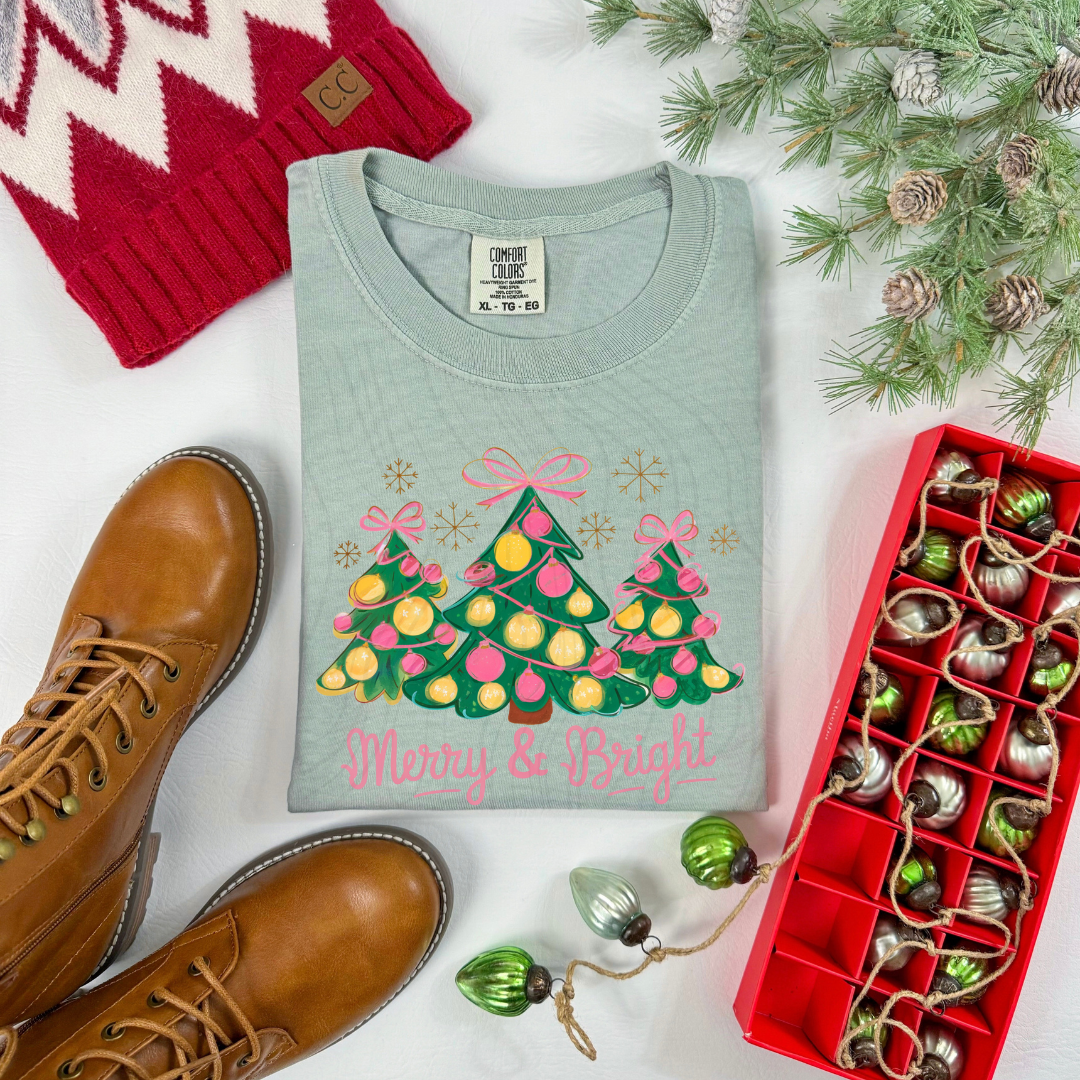 Merry And Bright Christmas Trees Transfer