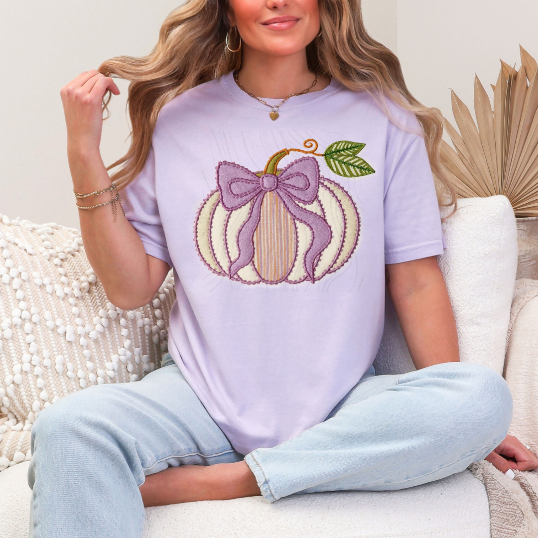 Pumpkin With Purple Bow Transfer