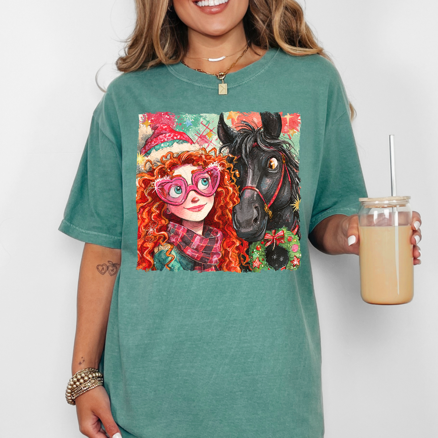 Brave Princess Watercolor Christmas Transfer