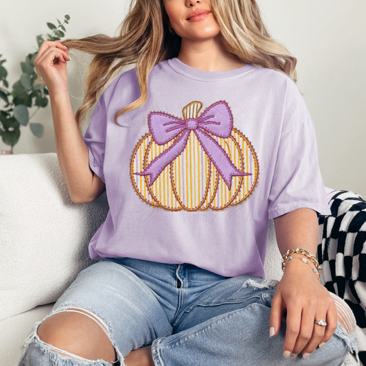 Pumpkin Lilac Bow Transfer