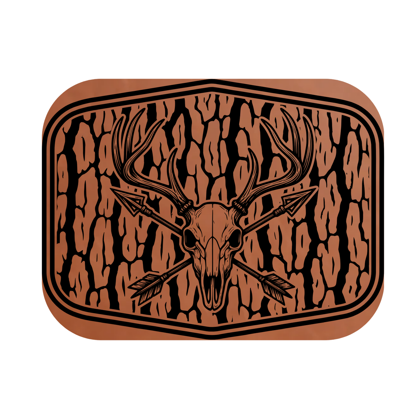 Deer Skull Wood Bark  Leather Patch