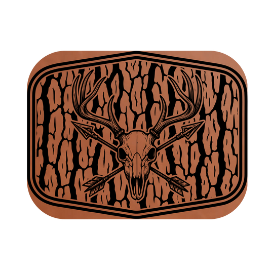 Deer Skull Wood Bark  Leather Patch